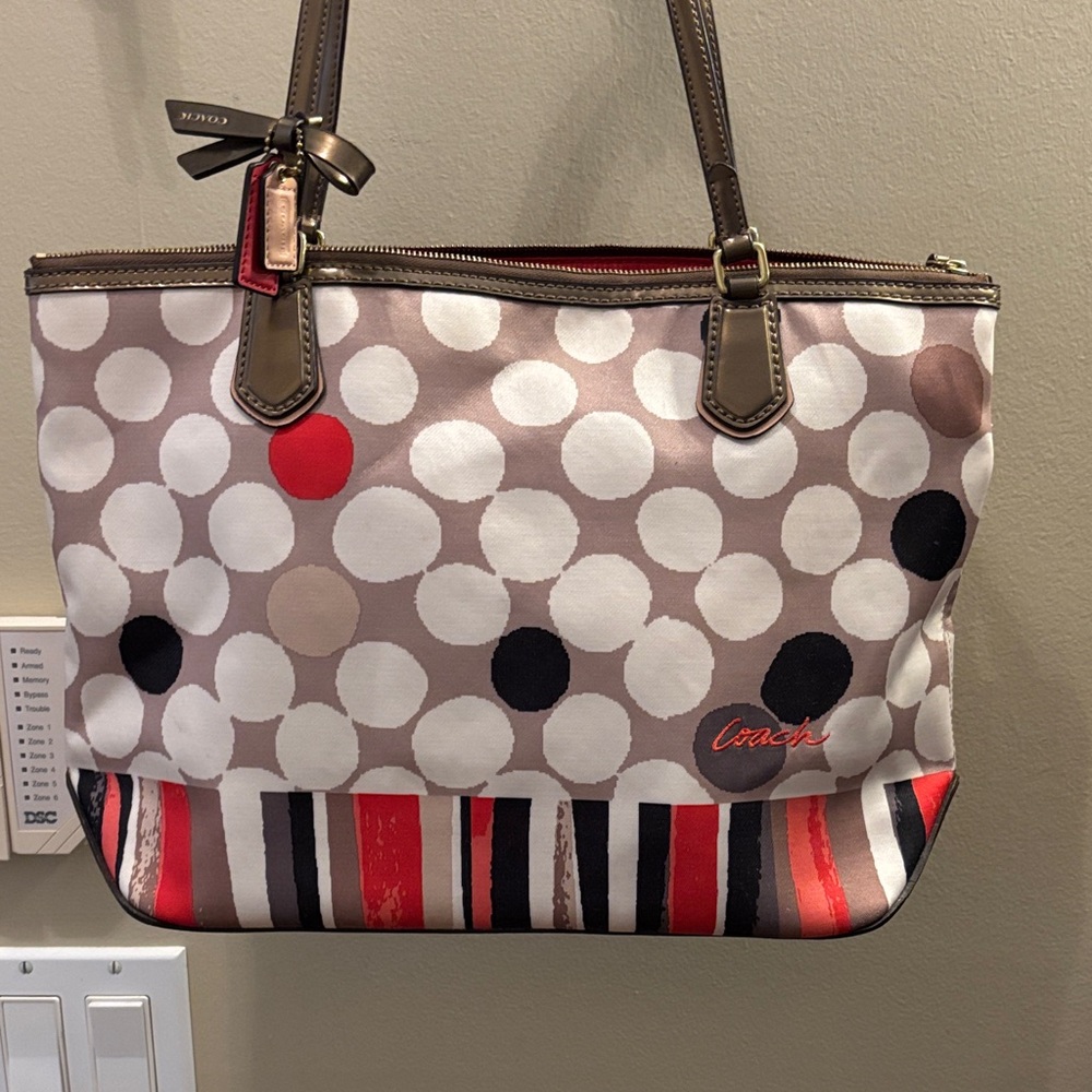 Coach Multicolor Polka Dot and Stripe Tote